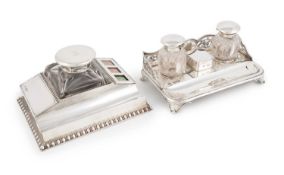 An Edwardian silver inkstand, by J Batson & Son, London 1902, rectangular form with a gadrooned