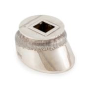 λ An Edwardian silver novelty stamp box, by J Batson & Son, London 1905, form of a horse's hoof,