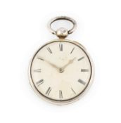 A late-18th/early-19th century silver pocket watch, the case with maker's mark of JO, and with the