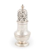 A George II silver caster, maker's mark C?, London 1731, date letter stamped twice, circular bellied