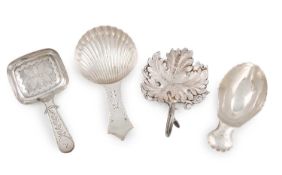 A collection of four antique silver caddy spoons, comprising: one by Taylor & Perry, Birmingham