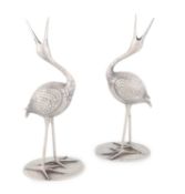 A pair of Victorian Scottish silver cranes, by Hamilton & Inches, Edinburgh 1892, modelled in