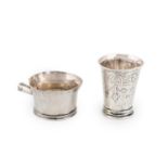 A Dutch miniature silver beaker, marked with a 19th century control mark, tapering circular form,