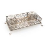 A George III silver inkstand, overstamped with maker's mark TH four times, circa 1780, rectangular