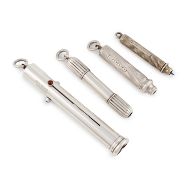 A collection of four antique silver pencils, by S. Mordan & Co., comprising: a three-colour slide-