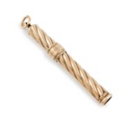 A 10-carat gold porte crayon slide-action pencil, by S. Mordan and Co., marked with the arrow