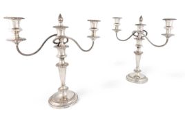 A pair of modern silver candelabras, By Barker Ellis Silver Co., Birmingham 1972, tapering