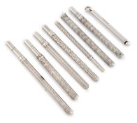 A collection of antique silver dip pens and pencils, by S. Mordan & Co, cylindrical form with