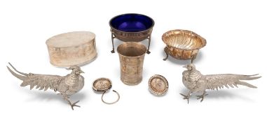 A mixed lot, comprising: a silver beaker by Lambert & Co., London 1913, two silver sugar bowls,