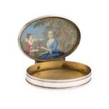 λ A George II silver automaton portrait miniature snuff box, unmarked circa 1730-40, plain oval