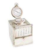 An Edwardian silver-mounted inkwell, stamp holder and pocket watch, by John Grinsell & Co., London