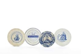FOUR BLUE TRANSFER PRINTED COMMEMORATIVE NURSERY OR CHILD'S PLATES EARLY 19TH CENTURY comprising: