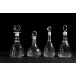 FOUR GLASS DECANTERS AND STOPPERS 19TH CENTURY each of three ring-necked mallet form, to include two