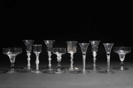TEN DRINKING GLASSES IN 18TH CENTURY STYLE comprising: one engraved 'Success to the British Navy'