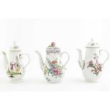 A DERBY COFFEE POT AND COVER C.1760 of moulded reeded form and painted with floral sprays,