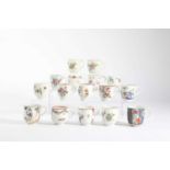 A COLLECTION OF SIXTEEN ENGLISH PORCELAIN COFFEE CUPS 18TH - 19TH CENTURY from a variety of