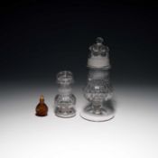 TWO FRENCH GLASS SUGAR CASTERS OR SIFTERS LATE 18TH / 19TH CENTURY each of baluster form cut with