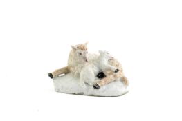A BOW MODEL OF A RECUMBENT EWE WITH HER LAMB C.1750 delicately coloured with a fawn-coloured fleece,