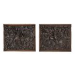 A pair of 16th century lavishly carved oak panels, Flemish, circa 1550-1600