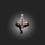 A VICTORIAN SAPPHIRE, RUBY AND DIAMOND RING