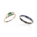 AN EMERALD AND DIAMOND RING AND A SAPPHIRE ETERNITY RING