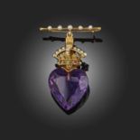 A VICTORIAN AMETHYST AND SEED PEARL BROOCH