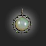 AN OPAL, DIAMOND AND DEMANTOID GARNET PENDANT