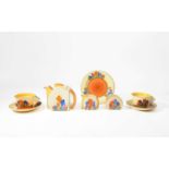 Clarice Cliff (1899-1972) A Crocus pattern early morning breakfast set, circa 1932