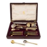 A 19th century Russian silver-gilt and niello work tea equipage set,