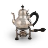 A Queen Anne silver teapot and associated stand and burner,