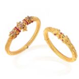 TWO GEM-SET GOLD BANGLES
