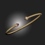 DAVID YURMAN, A YELLOW GOLD, DIAMOND AND GARNET TORQUE BANGLE