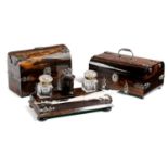 A VICTORIAN COROMANDEL AND CUT STEEL DESK SET