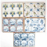FIVE FRAMED SETS OF SIX DELFTWARE TILES