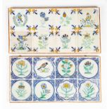 TWO PANELS OF EIGHT DELFTWARE TILES