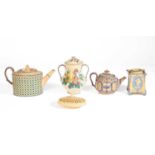 A WEDGWOOD CANEWARE BULB POT AND COVER AND OTHER ITEMS