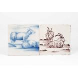 TWO DELFTWARE TILES, LIVERPOOL, C.1760