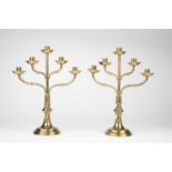 In the manner of John Hardman & Co. A pair of Gothic Revival candelabra