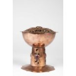Attr. to John Williams, An Arts and Crafts copper & enamel pot pourri casket & cover