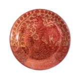 William De Morgan (1839-1917) Startled Tigers, a ruby lustre charger