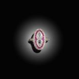 AN ART DECO RUBY AND DIAMOND RING