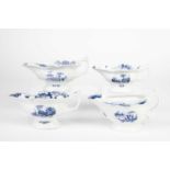 FOUR WORCESTER BLUE PAINTED SAUCEBOATS