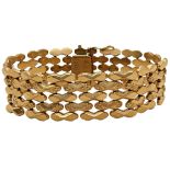An 18ct gold bracelet, composed of five rows of polished and textured articulated links, 185mm in