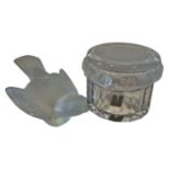 A Lalique 'Robinson' pattern clear and frosted glass powder box & cover together with a Moineau