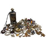 A large collection of various brass, silver, enamelled and other badges, medals, etc. to include a