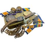 A pair of WWI military medals; 241030 PTE. J. L. STAFFORD. R. WAR. R., together with a silver and