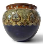 A large Doulton Lambeth jardiniere with repeating detail in the Art Nouveau style. 35cm in diameter.
