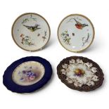 A Worcester cabinet plate showing fruit within a blue and gilt border, and another showing