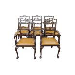A set of eight (six plus two) Edwardian period ladderback dining chairs in the Chippendale revival