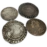 George III Shilling 1787, George II Shilling 1734, James 1st Shilling & Elizabeth 1st Shilling